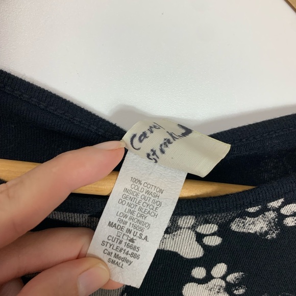 Jess & Jane Womens Cat Meadley Top Sz Small Rhinestones Black Cotton knit USA - Picture 4 of 15